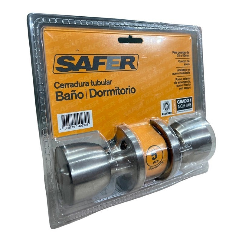 CERRADURA DE POMO BAÑO - DORMITORIO PLATEADO SAFER