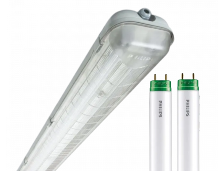 EQUIPO LED HERMETICO DOBLE 2 X 16W INCLUYE 2 TUBOS LUZ FRIA PHILIPS