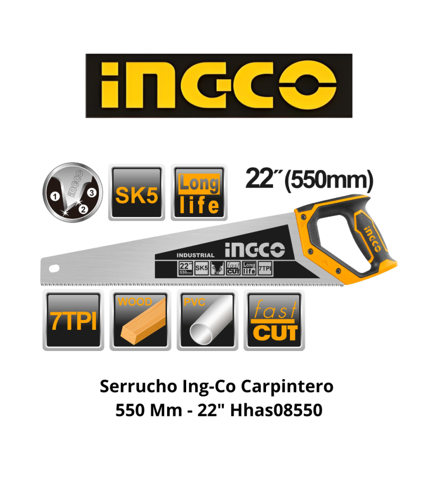 SERRUCHO CARPINTERO PROF. 550MM/22 PULG. INGCO HHAS08550