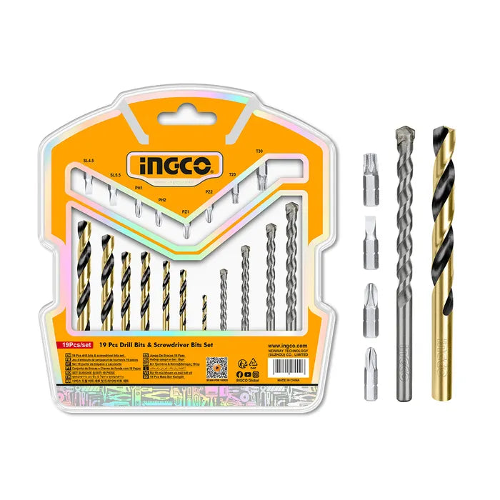 SET BROCAS + PUNTAS PARA ATORNILLAR 19 PZAS AKSDB1901 INGCO