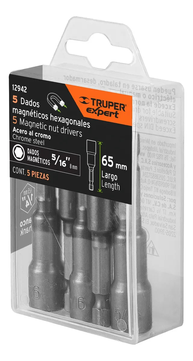 SET DADOS MAGNETICOS 5/16 8MM - 5 UNIDADES TRUPER