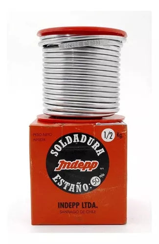 SOLDADURA ESTAÑO 50% 1/2 KG CARRETE INDEPP 7 MTS