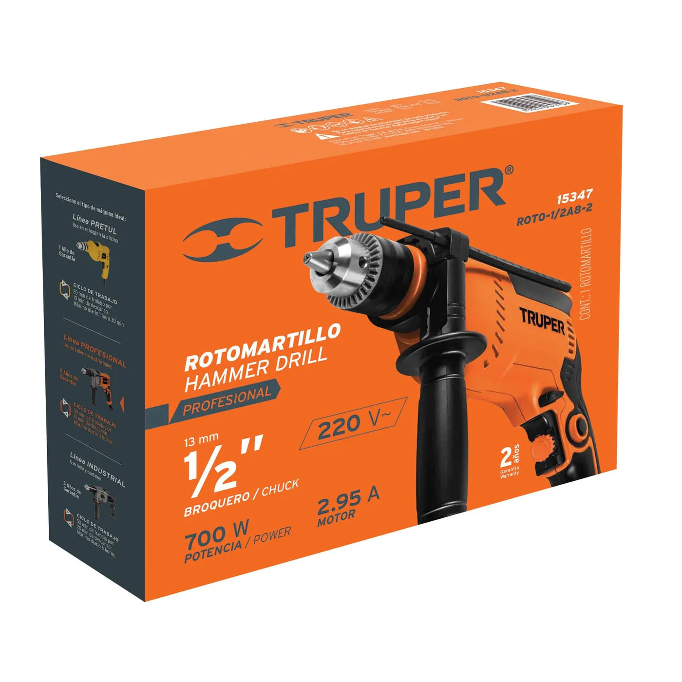 TALADRO ROTOMARTILLO PROFESIONAL TRUPER 1/2 700W. VVR ROTO-1/2AB-CH