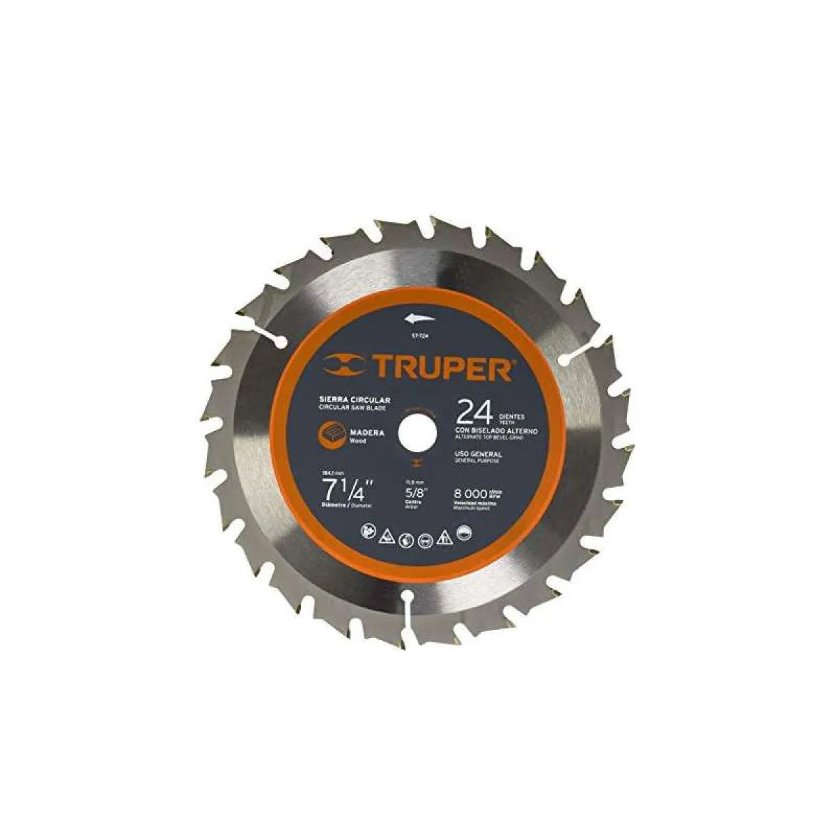 DISCO SIERRA CIRCULAR 7.1/4 X 24 DIENTES CENTRO 5/8 TRUPER