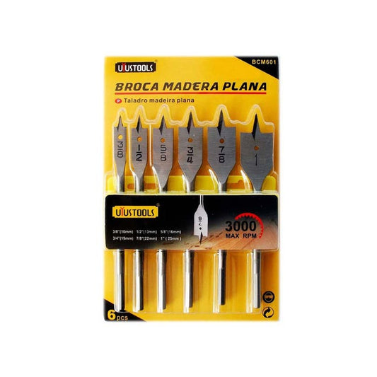 SET BROCA MADERA PLANA 6 PCS MECHA UYUSTOOLS