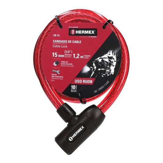 CANDADO DE CABLE BICICLETA  1.20 METROS CON 4 DIGITOS HERMEX