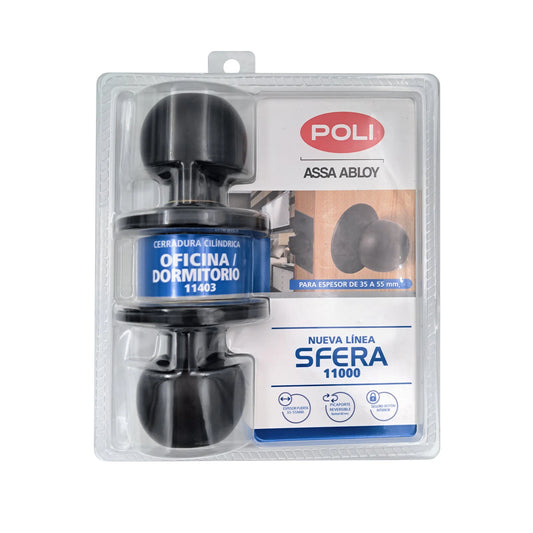 CERRADURA POMO OFICINA - DORMITORIO NEGRA POLI
