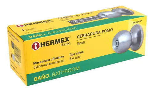 CERRADURA POMO TIPO ESFERA BAÑO PLATEADA HERMEX