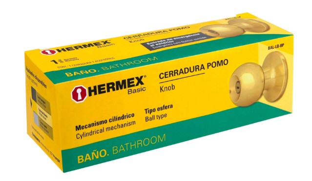 CERRADURA POMO TIPO ESFERA BAÑO BRONCE HERMEX