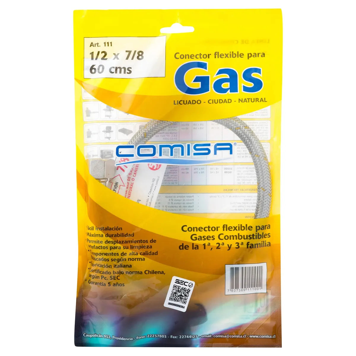 FLEXIBLE GAS 1/2 HI - 7/8 HI 60 CM COMISA