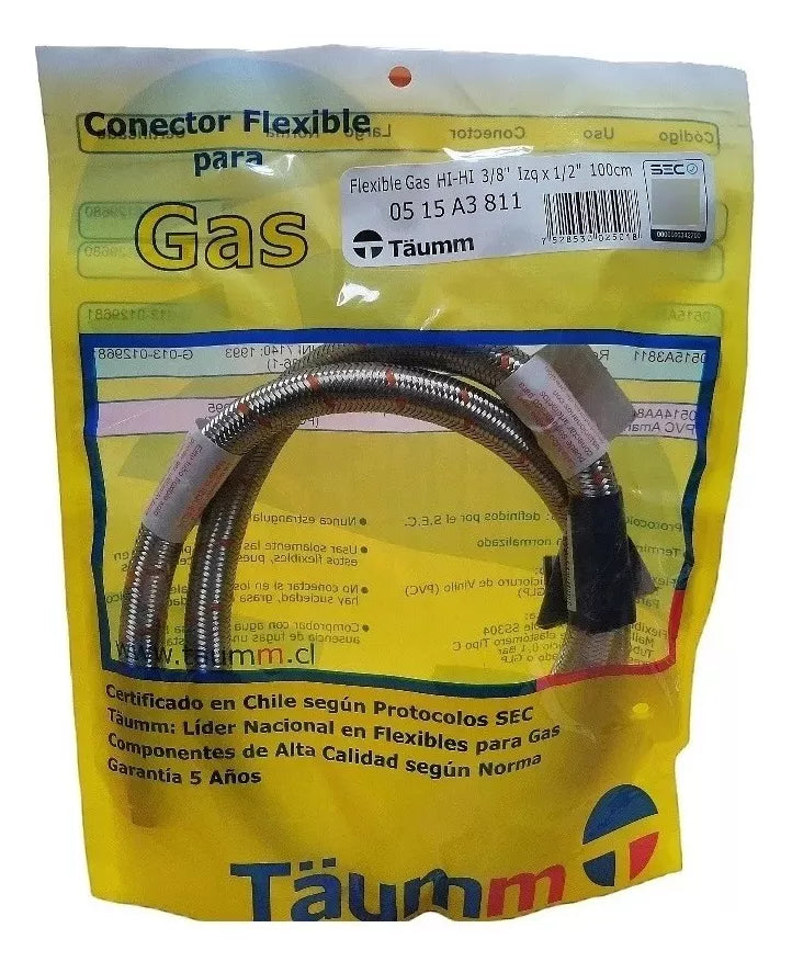 FLEXIBLE GAS HI HI 3/8 - IZQ X 1/2 100 CM TAUMM - HOFFENS