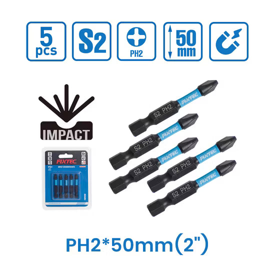 SET BROCA DE DESTORNILLADOR DE IMPACTO PH2 5 UNIDADES 50MM FIXTEC