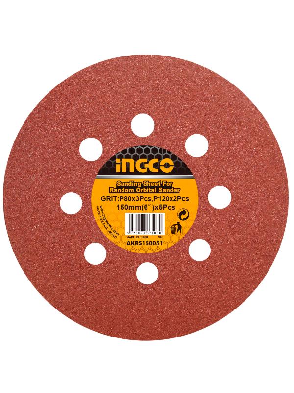 SET DISCO DE LIJA 5PZA 150MM/6 PULGADAS PBO-120 AKRS150051 INGCO