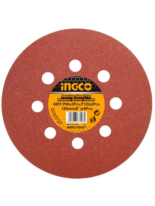 DISCO DE LIJA VELCRO 150MM/6 PULGADAS GRANO 40-180 INGCO X UNIDAD