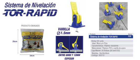 SISTEMA DE NIVELACIÓN TOR-RAPID F3C BOLSA 50 UNID