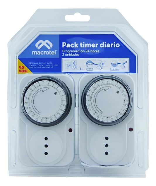 TEMPORIZADOR ELECTRICO PACK 2 TIMER DIARIO HOUSE SAFE 220V MACROTEL