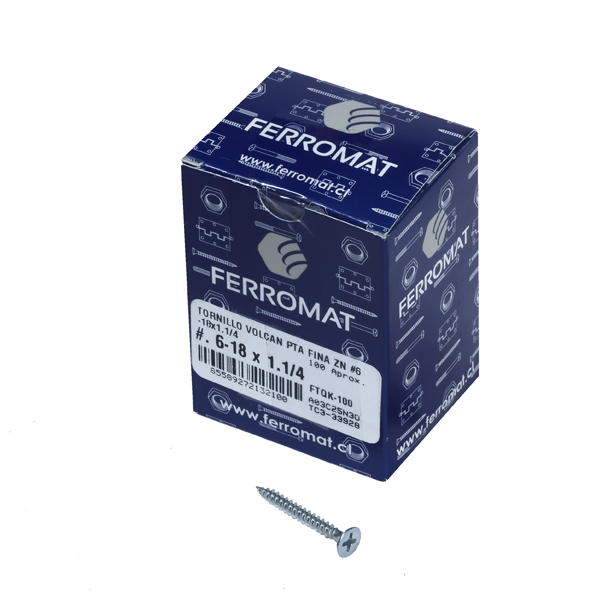 TORNILLO VOLCANITA PUNTA FINA ZN 6-18 X 1.1/4 X CAJA 100UNID