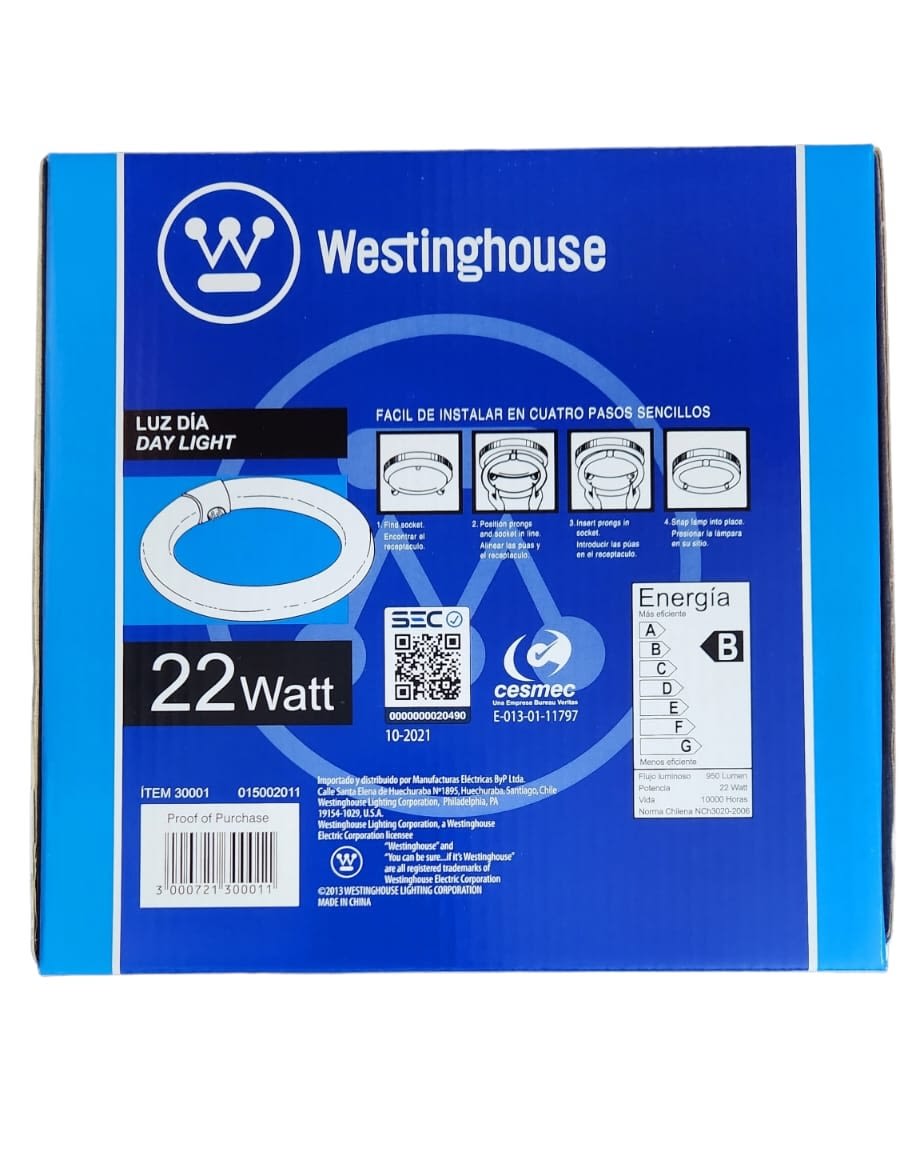 TUBO FLUORESCENTE CIRCULAR 22 W LUZ DIA WESTINGHOUSE