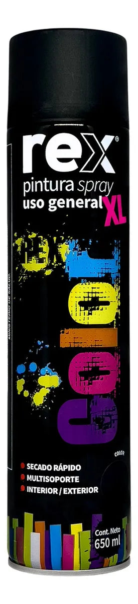 PINTURA SPRAY NEGRO MATE TAMAÑO XL 650 ML REX