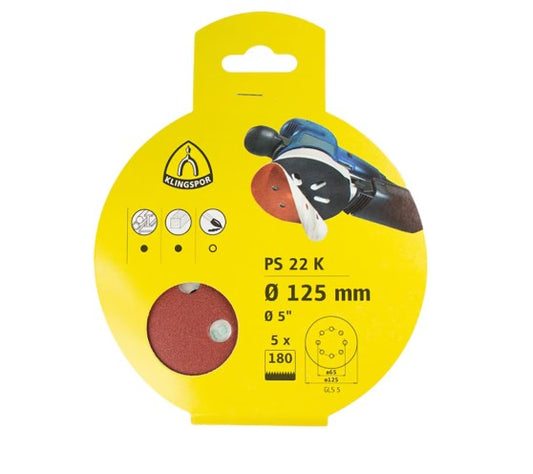 SET DISCO LIJA 5 PZAS 125MM VELCRO GRANO 120 PS22K KLINGSPOR