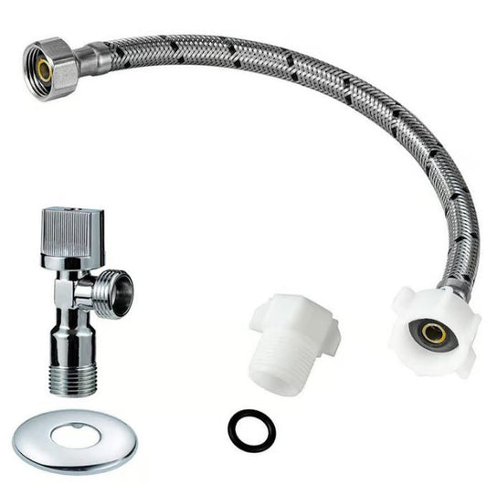 KIT FLEXIBLE WC 1/2 X 15/16 HI-HI 35CM + LLAVE ANGULAR TAUMM