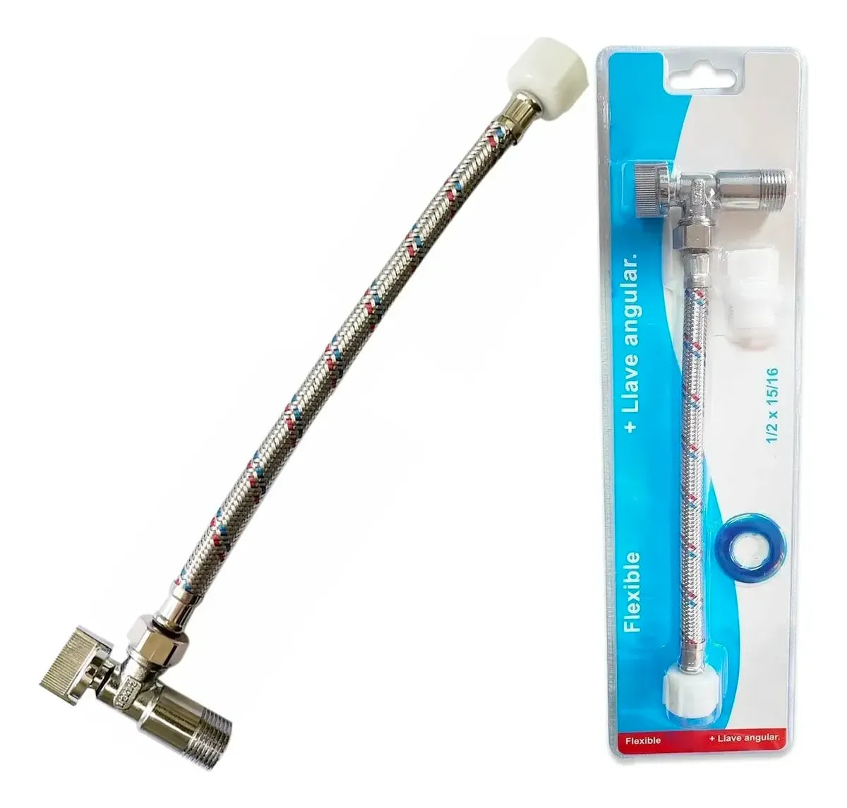 KIT FLEXIBLE WC 30 CM CON LLAVE ANGULAR GM