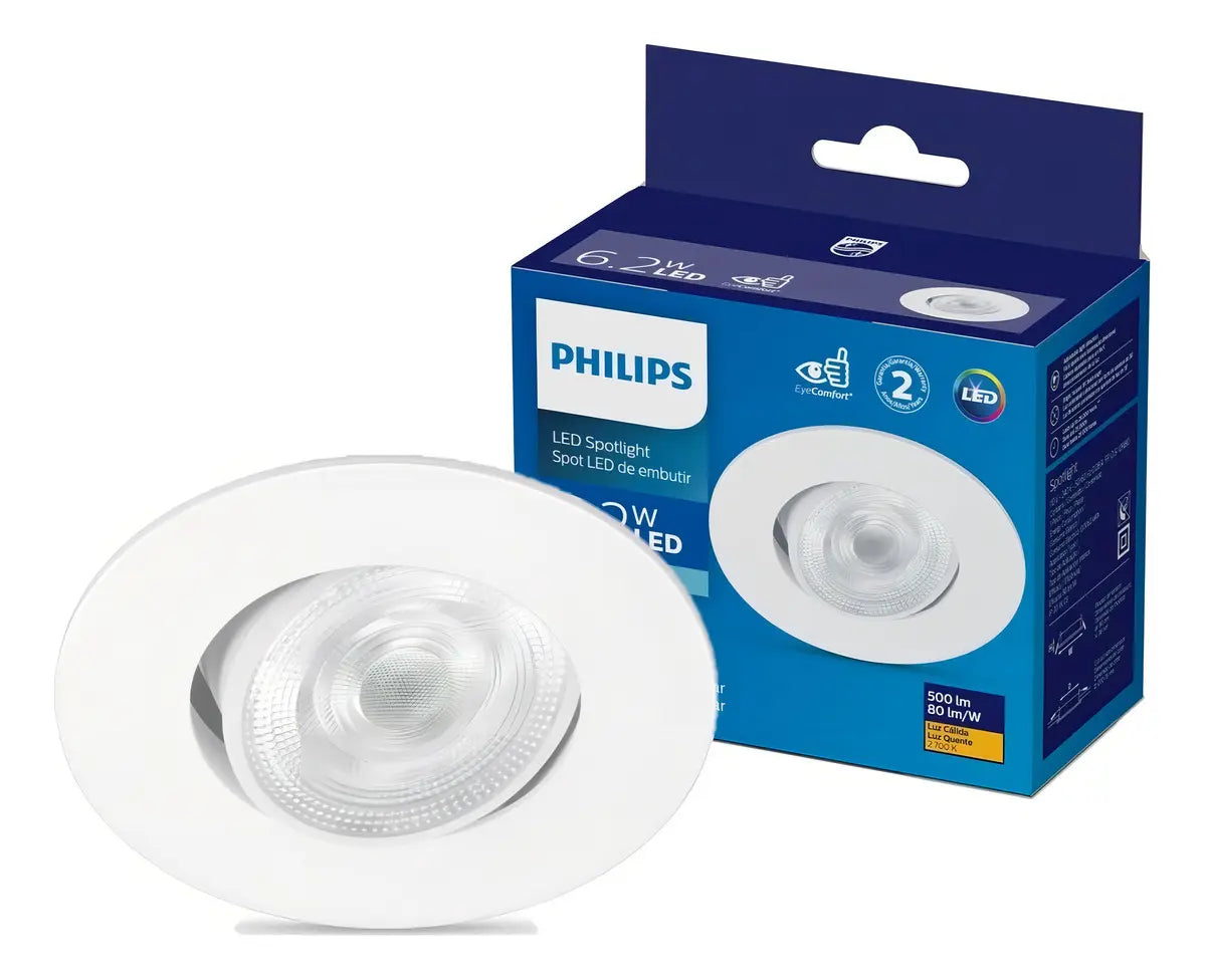 FOCO EMBUTIDO LED DIRIGIBLE LUZ CALIDA 6.2 W PHILIPS
