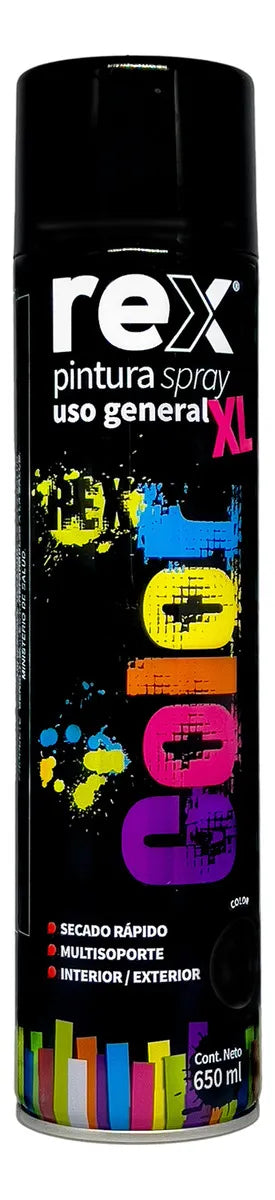 PINTURA SPRAY NEGRO BRILLANTE TAMAÑO XL 650 ML REX