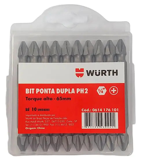 PUNTA DOBLE PHILLIPS PH2 MAGNETICA 1/4 TORQUE MEDIO 65MM WURTH