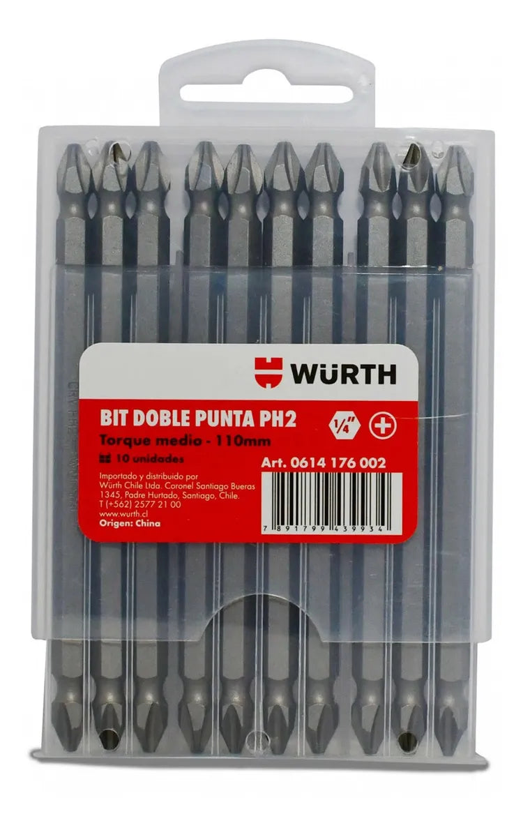 PUNTA DOBLE PHILLIPS PH2 MAGNETICA 1/4 TORQUE ALTO 110MM WURTH