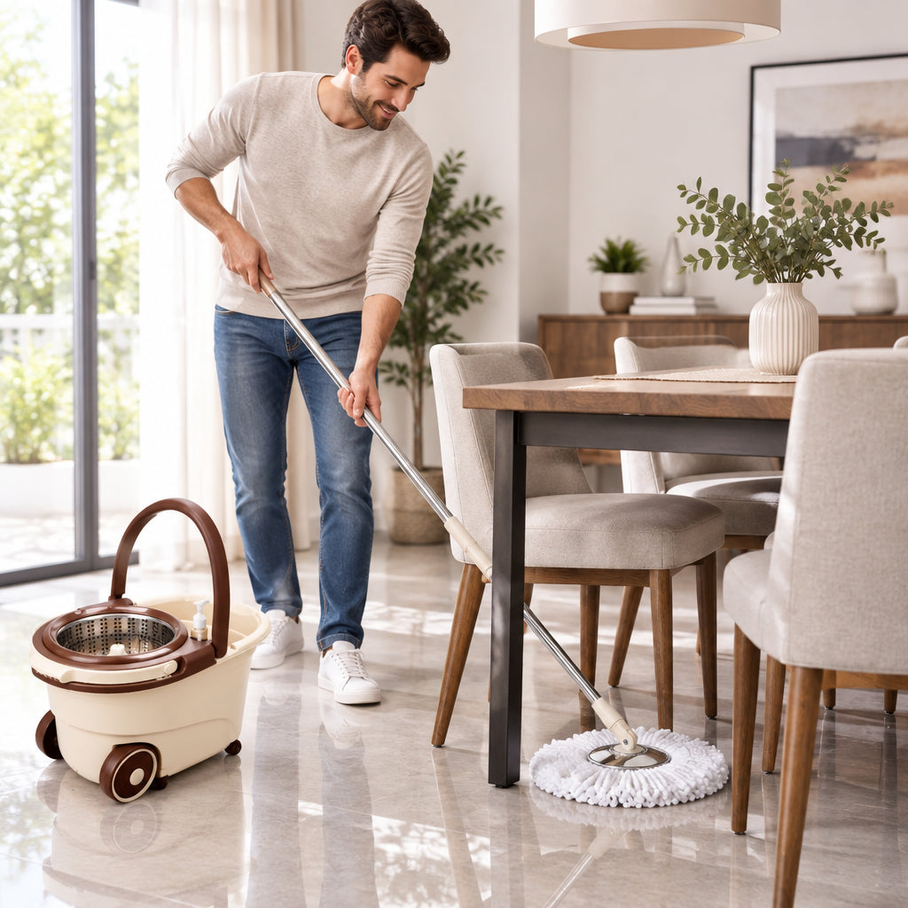 BALDE PARA TRAPEAR CON MOPA GIRATORIA-EXPRIMIDOR CREMA
